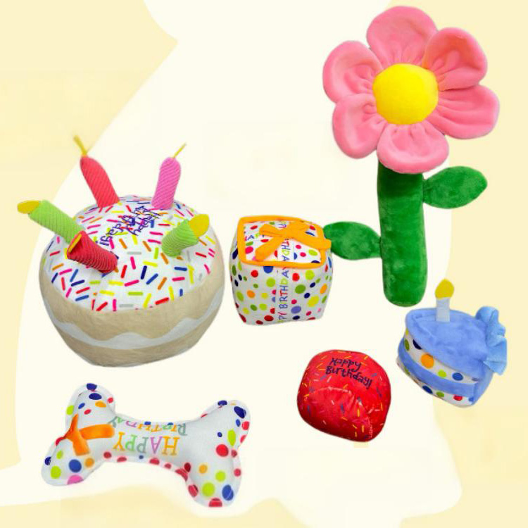 Jouets en peluche d'anniversaire pour animaux de compagnie résistants à la mastication